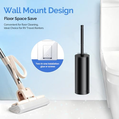HAMITOR Toilet Brush and Holder Set Wall-Mounted Under Rim Deep Cleaning | Stainless Steel, Heavy Duty Curved Bristle, Space Saving Bowl Cleaner Brush, For Home RV Bathroom Accessories, Black, 1 Pack - color: Black