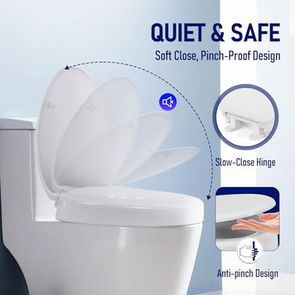 Raised Toilet Seat 3 Inch for Standard Elongated Toilets 18–19 Inch Bowl Length, Not Compatible with Round or One-Piece Toilets, Slow-Close Lid, Non-Slip Stable Design, 772 lb Capacity