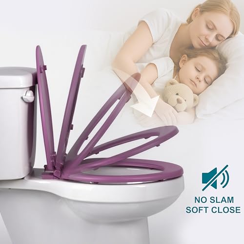 Toilet Seat, Slow Close, Soft Touch, Ultra-Smooth Matte Finish (No Orange-Peel Texture), Premium Moulded Wood, Quick Release, PIKLiDS (Purple, Elongated) - color: Purple, size: Elongated