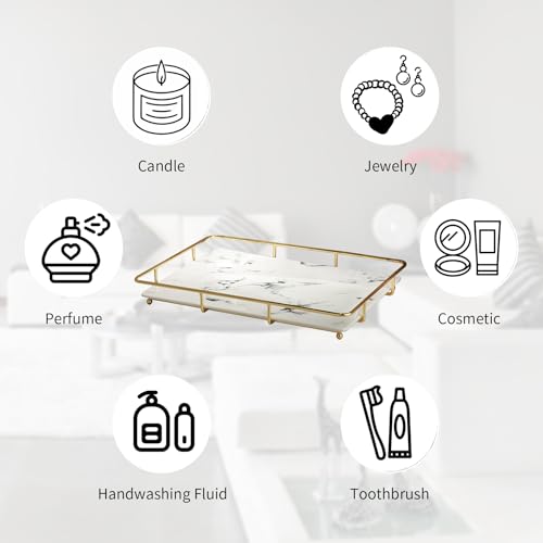 Dobbyby Vanity Tray Makeup Organizer Cosmetics Storage Bathroom Skincare Organizer Countertop Display Rack in Dresser Stainless Steel Shelf Marble Print Ceramic Trays - color: 1 Tier-gold