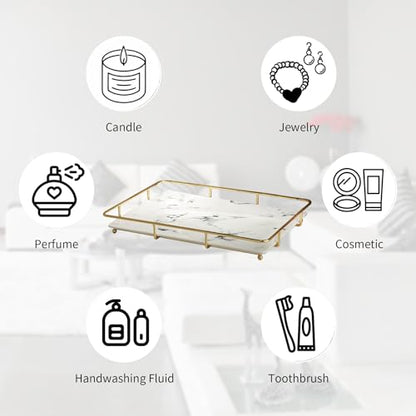 Dobbyby Vanity Tray Makeup Organizer Cosmetics Storage Bathroom Skincare Organizer Countertop Display Rack in Dresser Stainless Steel Shelf Marble Print Ceramic Trays - color: 1 Tier-gold