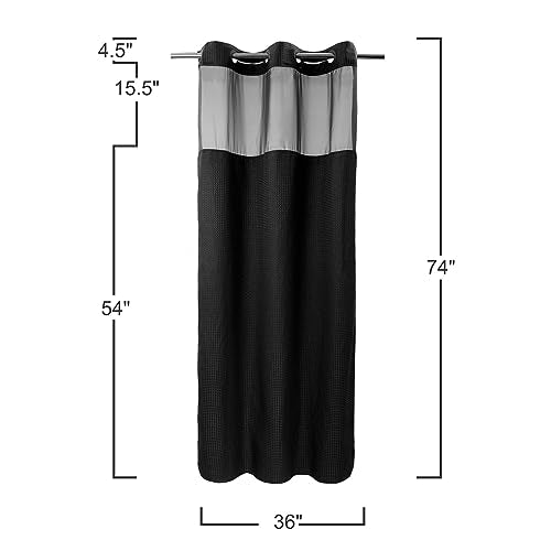 RiverDream Heavyweight Waffle No Hook Shower Curtain with Liner,Black,36x74 | Dotted Waffle,Snap-in Liner,Heavy Duty,Quick Dry,Mesh Top Window,With Bottom Magnets,Hotel-Grade,Washable,Small Stall Size - color: Black, size: 36"W x 74"L (Pack of 1)