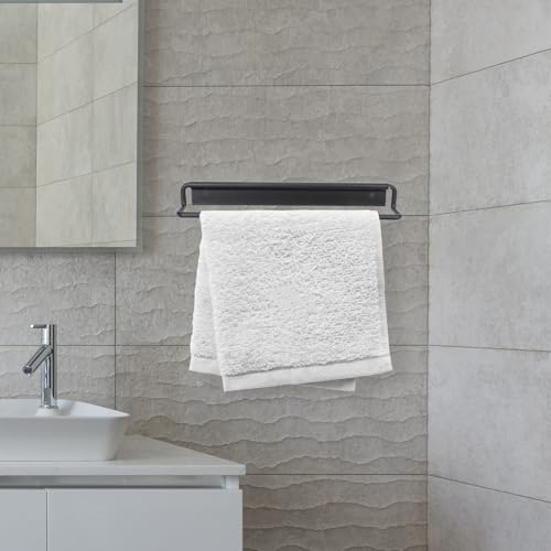 TOYANDONA Nail-Free Adhesive Bathroom Towel Rack 40cm Space Aluminum Wall-Mounted Single Bar Black for Bathroom Towel Storage and Washcloth Hanging