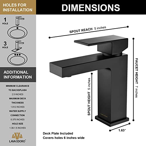 Matte Black Single Hole Bathroom Faucet, BF307-B | Modern Single Handle Bathroom Sink Faucet Vanity Faucet with Drain Assembly, Deck Plate Included - color: Black