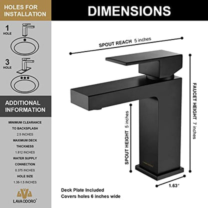 Matte Black Single Hole Bathroom Faucet, BF307-B | Modern Single Handle Bathroom Sink Faucet Vanity Faucet with Drain Assembly, Deck Plate Included - color: Black