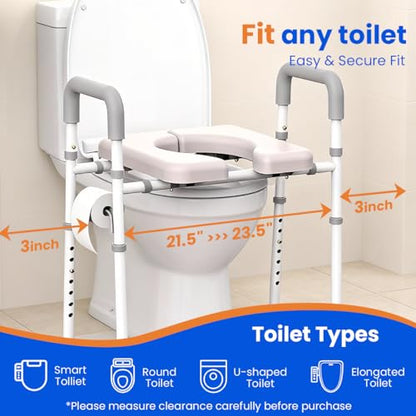 Raised Toilet Seat with Handles Width & Height Adjustable | Toilet Seat Risers for Seniors, 400lbs Heavy Duty Elevated Handicap Toilet Riser, Fit Any Toilet - size: Standard