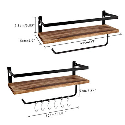 PHUNAYA Floating Shelves,Wall Mounted Shelf for Kitchen,Living Room,Bedroom,Bathroom Storage,Rustic Wood,Set of 2(Carbonized Black) - color: Carbonized Black