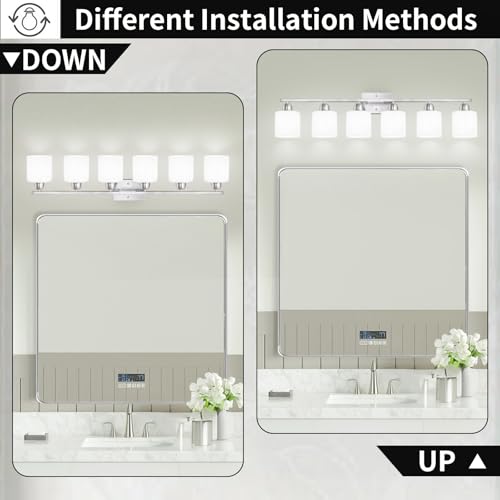 Large Bathroom Vanity Light Fixture, 6 Light Anti-Rust Finish with Milky White Frosted Glass Shades, 38 Inch Bath Light Above Mirror Light Fixture - color: Nickel & Milky White Glass, size: 6-Light