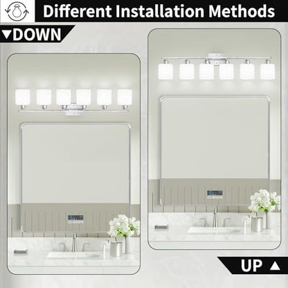 Large Bathroom Vanity Light Fixture, 6 Light Anti-Rust Finish with Milky White Frosted Glass Shades, 38 Inch Bath Light Above Mirror Light Fixture - color: Nickel & Milky White Glass, size: 6-Light