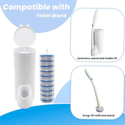 Toilet Cleaning Wand Holder (No Wand) 1 Caddy & 10 Packs Brush Refills Only, Disposable Brush Kit, Stand Toilet Starter Kit, Wall Mounted Storage Caddy, Refills Container for Cleaning Supplies - color: Pearl White