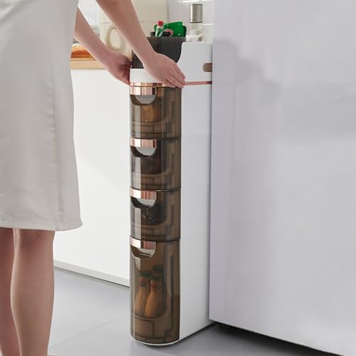 4 Tiers Mobile Narrow Storage Cabinet with Large Capacity, Bathroom Floor Cabinet with Wheels Free Slim Storage Cart with Drawers for Living Room Bathroom - size: 4-Tier