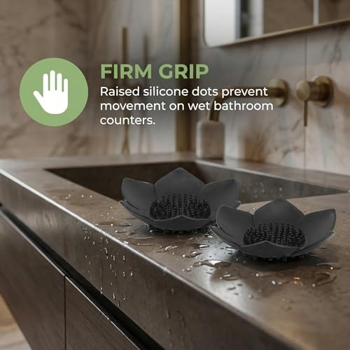 VOSAREA 2PCS Silicone Soap Dishes with Draining Lotus Shower Steamer Trays Lotus Flowers Soap Holders Soap Savers for Kitchen Bathroom Shower Counter