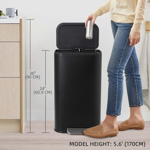 GarveeHome 8 Gal Kitchen Trash Can, Stainless Steel Garbage Can, Black | Soft Close Lid, Hands-Free Foot Pedal, Removable Inner Bucket, Rectangular Step On Waste Bin for Home Office Living Room - color: Black, size: 30 L