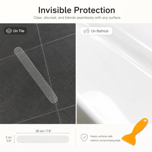 12/24 Pcs Anti-Slip Shower Strips, PEVA Bathtub Treads, Clear, 24 Pieces | 12/24 Pcs Anti-Slip Shower Strips. With Scraper, Stairs. For practical routines at home, work, school, travel, storage. - color: Transparent-straight Line 12