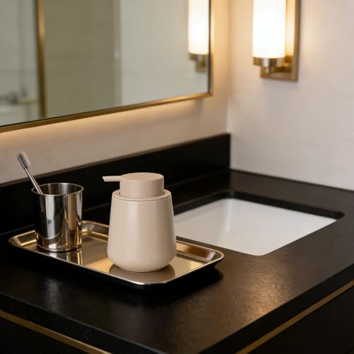 Bosilunlife 12Oz Ceramic Foam Soap Dispenser for Bathroom Kitchen Counter | Premium countertop foam pump creates delicate dense foam, stable desktop placement, Khaki - color: Khaki