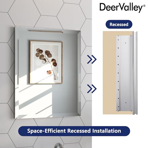 DeerValley 15 x 19 Inch Recessed Medicine Cabinet with Mirror, Bathroom Mirror Cabinet, Vanity Cabinet with Double-Sided Mirrors, Rectangular Beveled Edge Slow-Closing Door - size: 15" x 19"