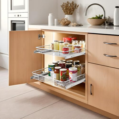 Cabinet Pull Out Shelves 17" W x 21" D, Chrome | Slide Out Cabinet Organizer, Heavy-Gauge Wire Storage Drawer, Ball-Bearing Glides, 100 Lb Capacity, Min 18" Cabinet Opening - size: 17" W x 21" D