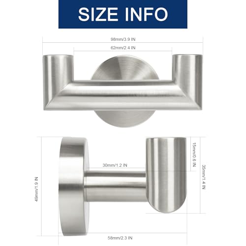NearMoon Bathroom Double Towel Hook- SUS304 Stainless Steel Robe Towel Holder, Heavy Duty Double Coat Hook for Bathroom Livingroom Kitchen Wall Mounted (Brushed Nickel-U, 4 Pack) - style: Brushed Nickel-U