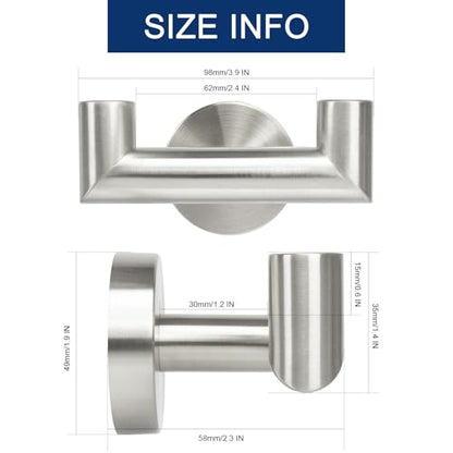NearMoon Bathroom Double Towel Hook- SUS304 Stainless Steel Robe Towel Holder, Heavy Duty Double Coat Hook for Bathroom Livingroom Kitchen Wall Mounted (Brushed Nickel-U, 4 Pack) - style: Brushed Nickel-U