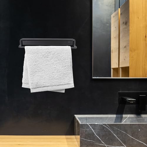 TOYANDONA Nail-Free Adhesive Bathroom Towel Rack 40cm Space Aluminum Wall-Mounted Single Bar Black for Bathroom Towel Storage and Washcloth Hanging