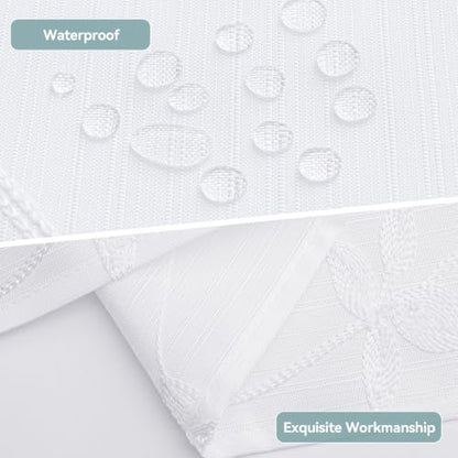 Embroidered Leaf Farmhouse Shower Curtain,Faux Linen,72Wx72L,White | Boho Modern Shower Curtain Set, Washable & Waterproof Fabric, Floral Shower Curtains for Bathroom with Hooks - color: White