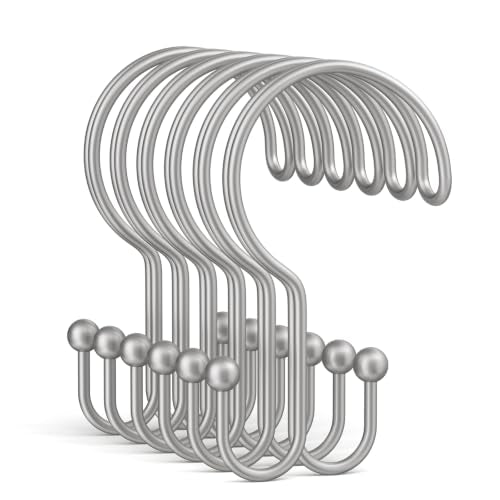 Bathway Matte Nickel Shower Curtain Hooks Ring, 12 Pcs Double Sided Shower Hooks, Rust Proof Metal Shower Hooks for Bathroom, Anti-Drop Shower Rings for Shower Curtain & Liners - color: Matte Nickel, style: Double-layer Shower Hooks