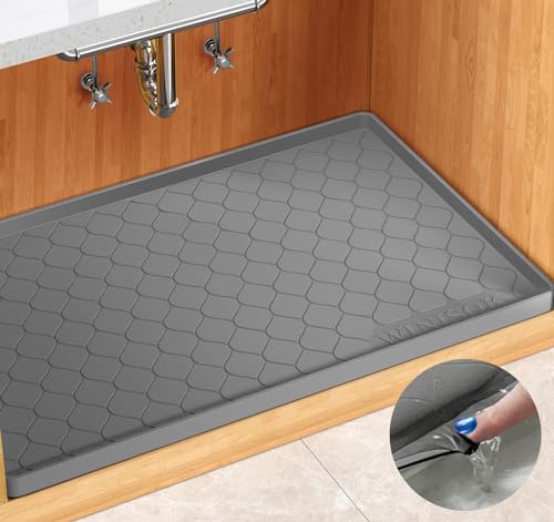 Winisok Waterproof Under Sink Mat 34" x 22", Silicone Mat, Dark Gray | Raised Edge Traps Spills & Leaks, Shelf Liner, Cabinet Protector, for Kitchen, Bathroom, Boots, Pets, Home Essentials - color: Dark Gray, size: 22"W x 34"L
