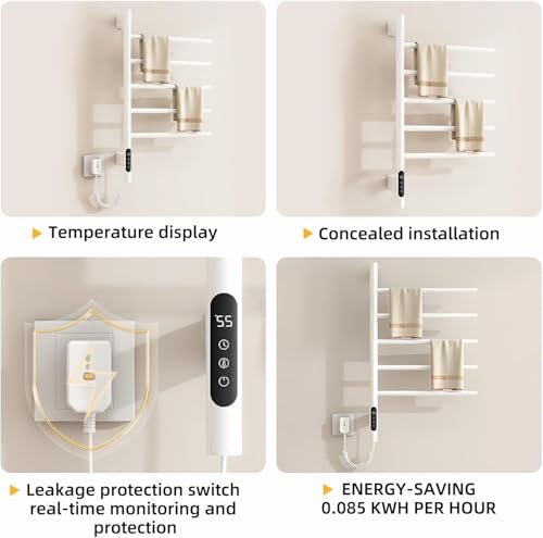 180°Rotation Electric Heated Towel Rack Wall Mounted Towel Warmer Racks 5 Bars Hardwired & Plug-in Hot Towel Rack with 1H-9H Timer for Home Bathroom Salons and Spas (White) - color: White, size: G63