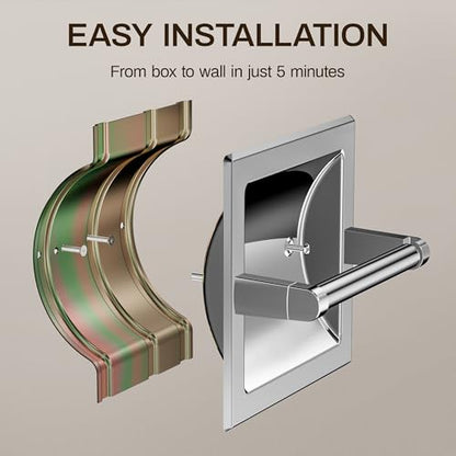 Recessed Toilet Paper Holder Polished Chrome, Pivoting Toilet Tissue Holder in Wall Made of SUS304 Stainless Steel, Space Saving Inset Tissue Roll Holder Wall Mount with Bracket - color: Polished Chrome