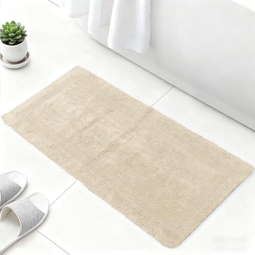 Barossa Design Reversible Cotton Bathroom Runner Rug - 22 x 60 Inch Long Bath Mat Washable & Soft Absorbent, Large Bath Rug for Bathroom Floor, Double Sink Vanity - Beige, 22x60 XL - color: Beige, size: 22"x60"