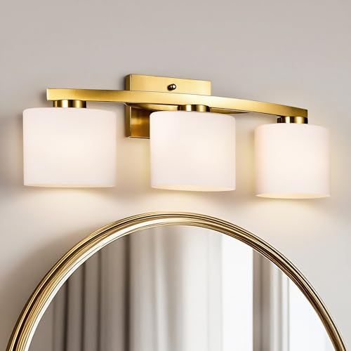 Bathroom Light Fixtures, 3-Light Modern Gold Vanity Light Over Mirror, Wall Sconces with Oval-Shaped White Glass Shades for Living Room, Bedroom, Hallway, E26 Base - color: Gold