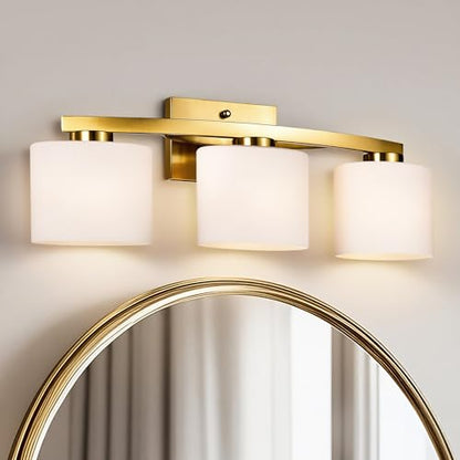 Bathroom Light Fixtures, 3-Light Modern Gold Vanity Light Over Mirror, Wall Sconces with Oval-Shaped White Glass Shades for Living Room, Bedroom, Hallway, E26 Base - color: Gold