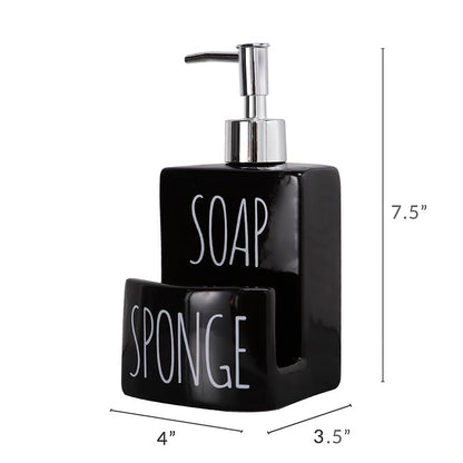 Ceramic Soap Dispenser with Sponge Holder - 2-in-1 Countertop Soap Pump Dispenser for Sink, Useful Kitchen Gadget - Black - color: Black