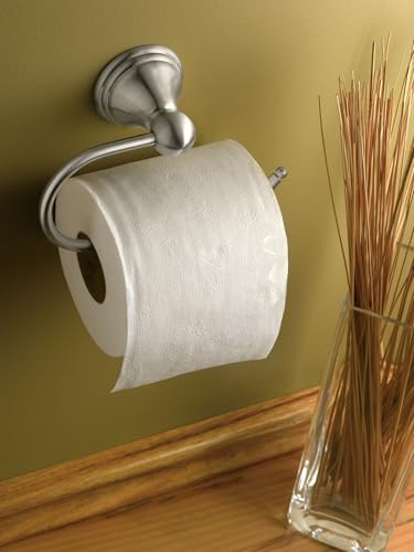 Moen Preston Collection Spot Resist Brushed Nickel Single Post Toilet Paper Holder, Wall Mounted Toilet Roll Holder, DN8408BN - color: Brushed Nickel, size: 2-3/8 x 6-1/2 Inch