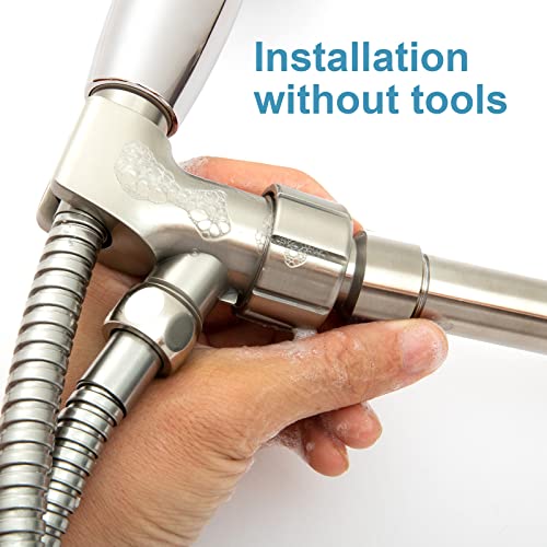 OFFO Shower Head Holder with Solid Metal Ball for Handheld Shower Head, Brushed Nickel Adjustable Shower Arm Mount for Connecting Shower Arm and Shower Hose, 1/2 in IPS Female Inlet and Male Outlet - style: Brushed Nickel