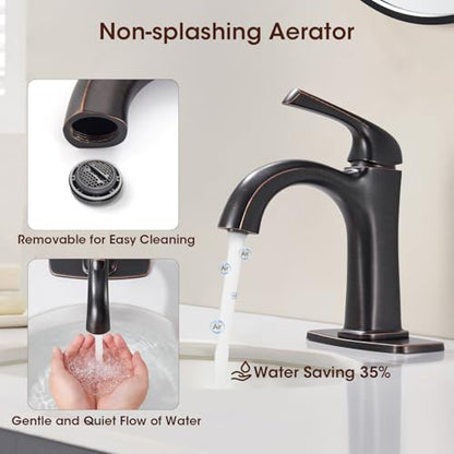 Oil-Rubbed Bronze Single Hole Bathroom Faucet, Single Handle Brass Bathroom Sink Faucet, Bathroom Sink Faucet for 1 or 3 Holes, Bathroom Faucets with Pop Up Drain and Supply Lines - color: A-Oil-Rubbed Bronze