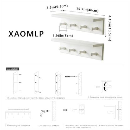 Entrance Coat Rack ，Coat Hooks, Wall-Mounted Wooden Hook Rack, Wall-Mounted Shelves are Very Suitable (White Color Finish—A-2) - style: White color finish—A-2