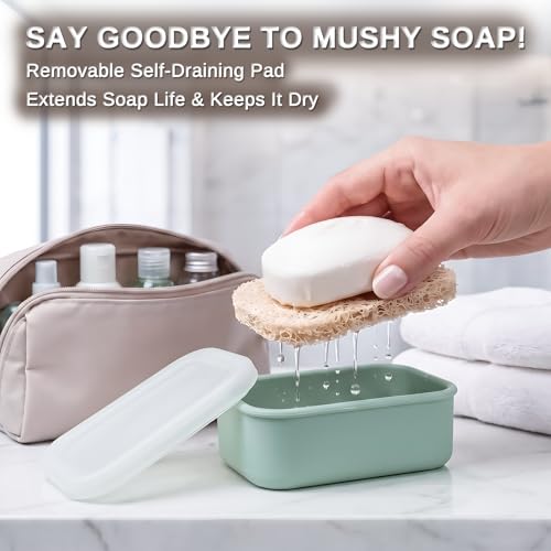 HighHerz Compact Leak Proof Silicone Travel Soap Case with Draining Tray - Portable Bar Soap Container - 2026 Upgrade Travel Essentials for Camping, Gym & Shower (Clear Green) - color: Clear Green