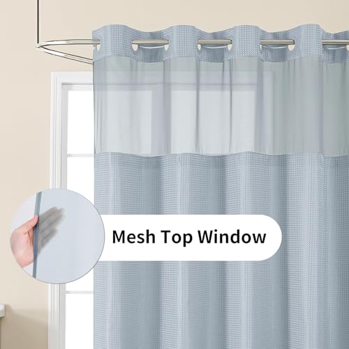 Colorful Star No Hook Shower Curtain with Snap in Fabric Liner, Waffle Weave Heavy Duty Thick Shower Curtains with Mesh Top Window, Hotel Style Waterproof Bathroom Curtain Set, 72 x 75 Inch, Fog Blue - color: Fog Blue, size: 72"W x 75"L (Pack of 1)
