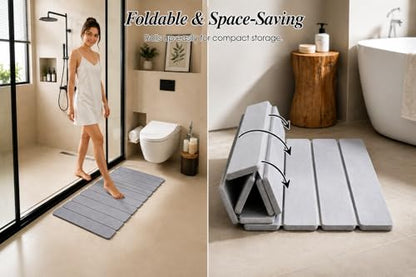 Diatomite Stone Bath Mat, Quick Drying, Foldable, Non Slip, 24x15.8", Grey