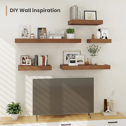 Heimlove 12 Inch Deep Floating Shelves, 16 x 12 inches Wall Shelves Set of 2,2 Inch Thick Invisible Wall Mounted Shelves for Bathroom Bedroom Nursery,Black - color: Walnut, size: 16"W x 12"D x 2"H, Set of 2