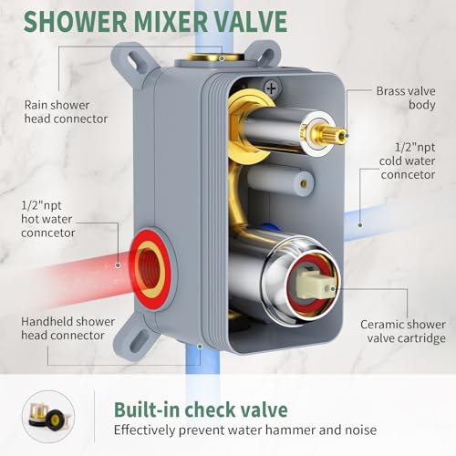 SunCleanse Rainfall Shower Faucet Set with High Pressure in Polished Chrome | Ceiling mounted shower combo set featuring a 10" square rain head, handheld spray, and rough-in mixer valve with trim. - color: Polished Chrome, style: 10-ceiling