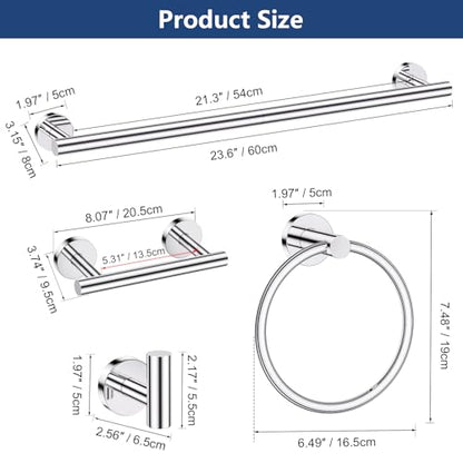 TQKAG 5 Piece Towel Racks for Bathroom, 23.6" Bathroom Hardware Set Chrome | Bathroom Hardware Set, SUS304 Stainless Steel, Double Post Pivoting, Towel Hooks, Toilet Paper Holder Set Wall Mounted - color: Polished Chrome, size: 5-Pieces Set-B