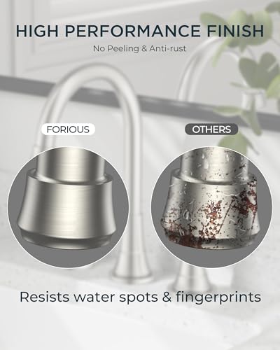 FORIOUS Brushed Nickel Bathroom Faucet 3 Holes, Widespread Bathroom Faucets | 8 Inch Widespread Bathroom Faucet 3 hole Vanity and 4 Inch Bathroom Faucet Centerset 2 Hole for B2B Commercial, Spare Aerator - color: Stainless Steel, style: Modern