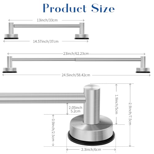 Adjustable Suction Cup Towel Bar for Bathroom Wall, 14.6–24 Inches Brushed Nickel Towel Bar, Stainless Steel Bath Towel Holder, Towel Racks for Bathroom Shower (Brushed Nickel) - color: Brushed Nickel, 1-pack