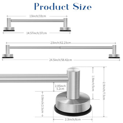 Adjustable Suction Cup Towel Bar for Bathroom Wall, 14.6–24 Inches Brushed Nickel Towel Bar, Stainless Steel Bath Towel Holder, Towel Racks for Bathroom Shower (Brushed Nickel, 2 Pack) - color: Brushed Nickel, 2-pack