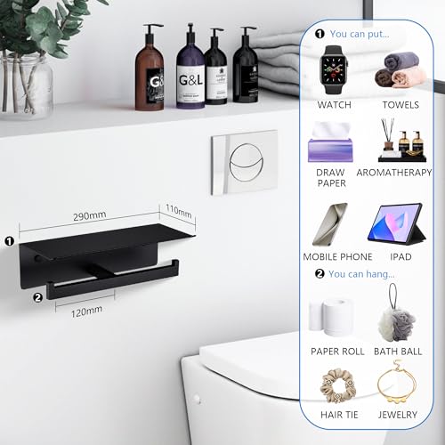 LANC Double Toilet Paper Holder with Shelf, Matte Black Commercial Toilet Tissue Roll Dispenser with Phone Shelf Stainless Steel for Bathroom, Kitchen, Apartments Wall Mounted, A8877MB - color: Matte Black, size: Full