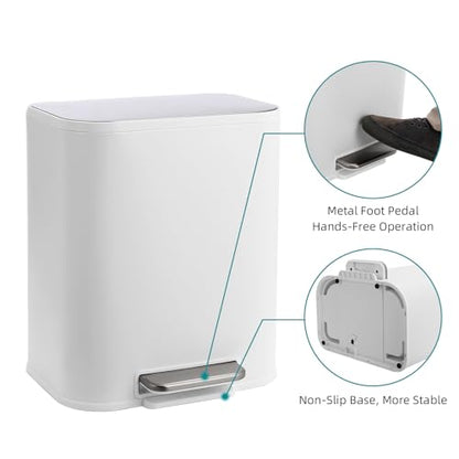 GarveeHome Kitchen Trash Can, 5.3 Gal Stainless Steel Garbage Can, White | Soft Close Lid, Foot Pedal & Removable Inner Bucket, Rectangular Step On Waste Bin for Office Bedroom - color: White, size: 20 L