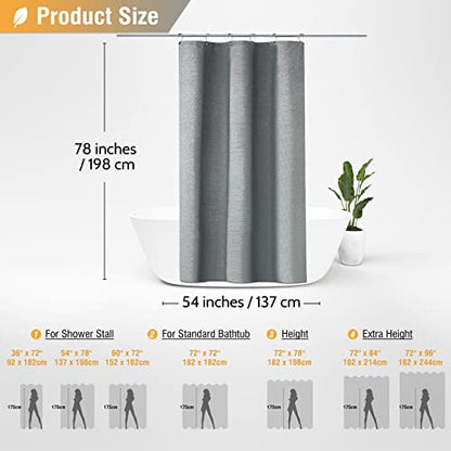 BTTN 54x78 Linen Textured Waterproof Fabric Shower Curtain Set, Grey/Gray | Narrow Long Size, 230GSM Polyester, Heavy Duty Cloth, Weighted Hem, 10 Hooks, Modern Luxury Hotel Style, Machine Washable - color: Grey, size: 54"W x 78"L (Pack of 1)