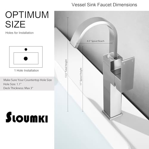 Brushed Nickel Single Handle Tall Bathroom Faucet，Vessel Sink Faucet Waterfall Bathroom Faucet Single Hole Lavatory Vanity Tap Single Hole Bar Sink Faucet with Pop Up Drain and Supply Lines,SL50044BN - color: Brushed Nickel, size: Tall